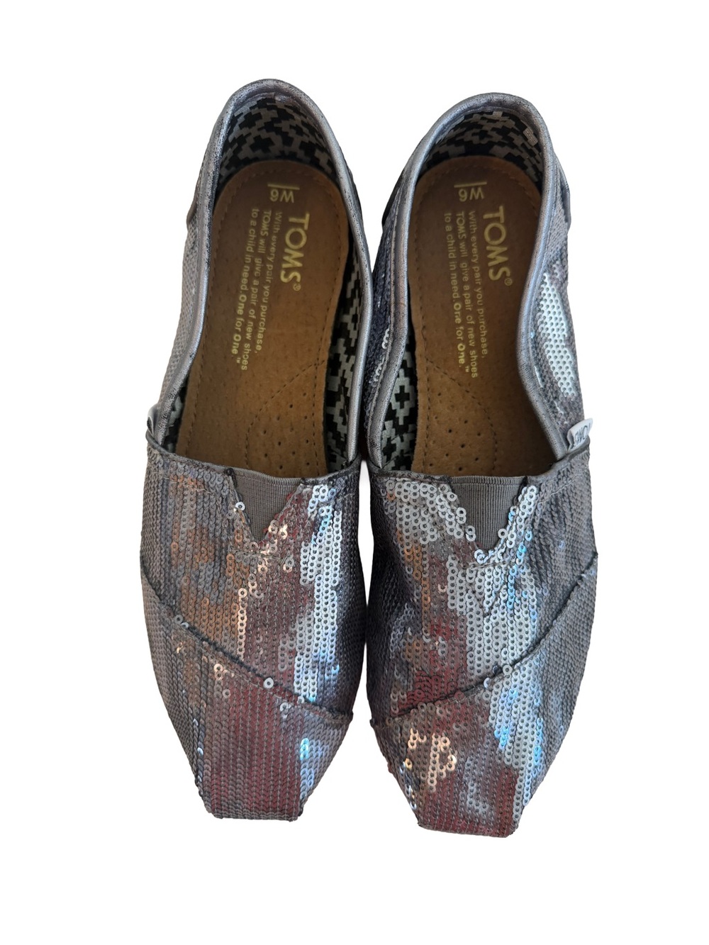 TOMS Alpargata Women Shoes Size 6 Silver Pewter Sequin Classic Slip On Flats W6